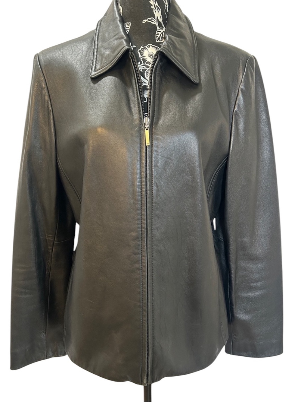 Nine West Black Leather Zip-Front Blazer Jacket Minimalist Women Large L